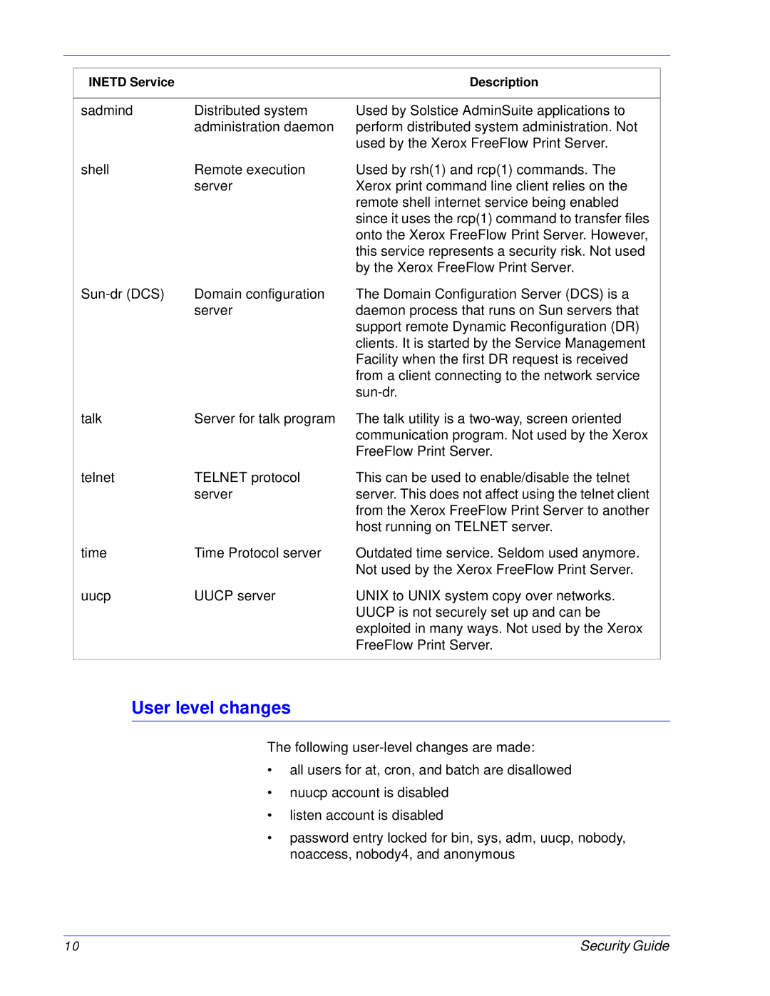 Xerox 701P46740 manual User level changes 