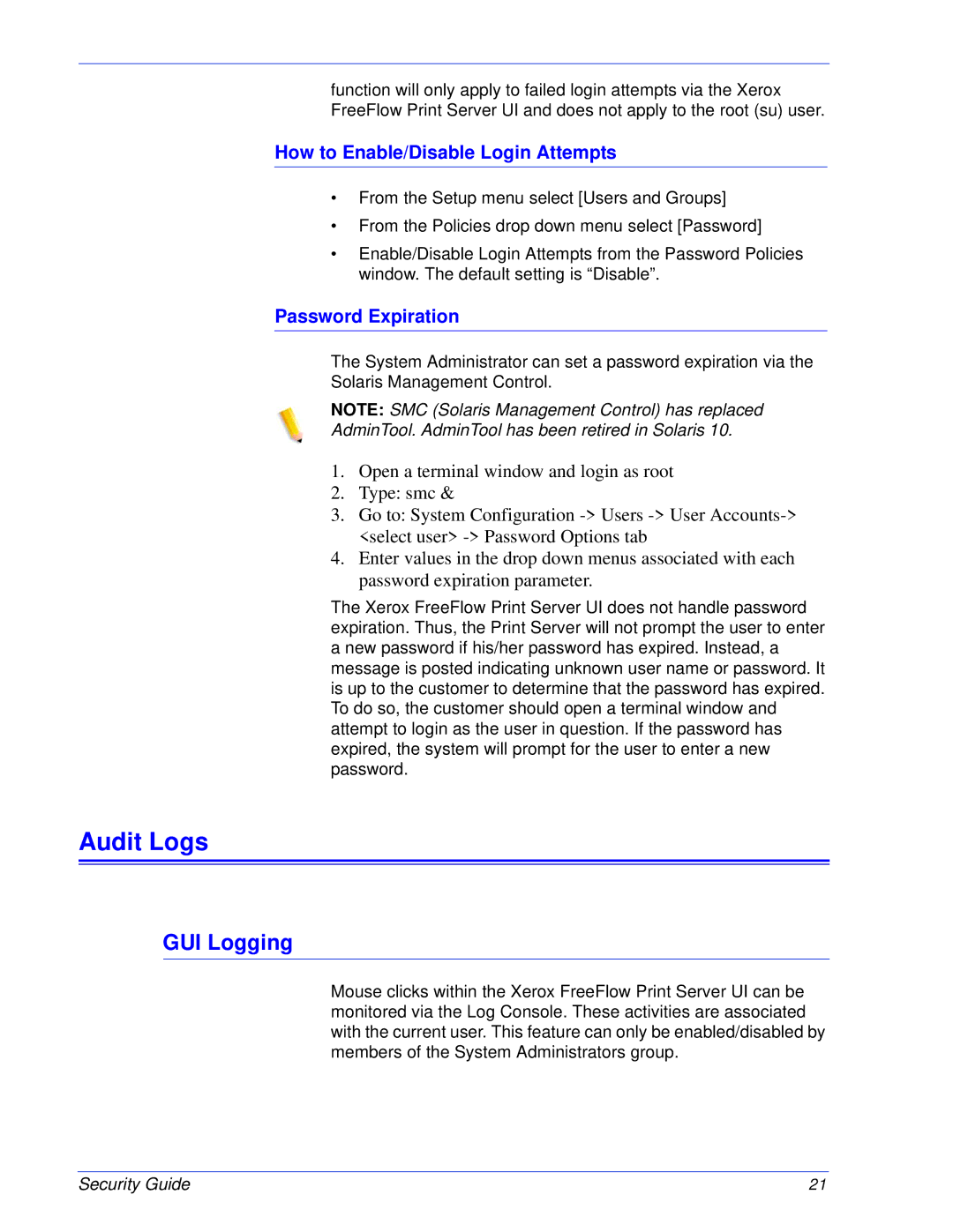 Xerox 701P46740 manual Audit Logs, GUI Logging 