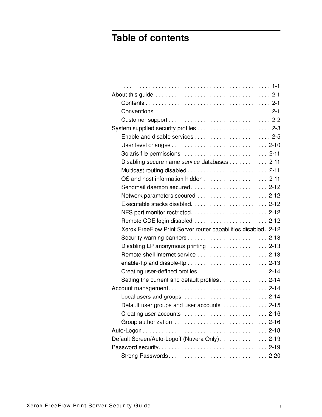 Xerox 701P46740 manual Table of contents 