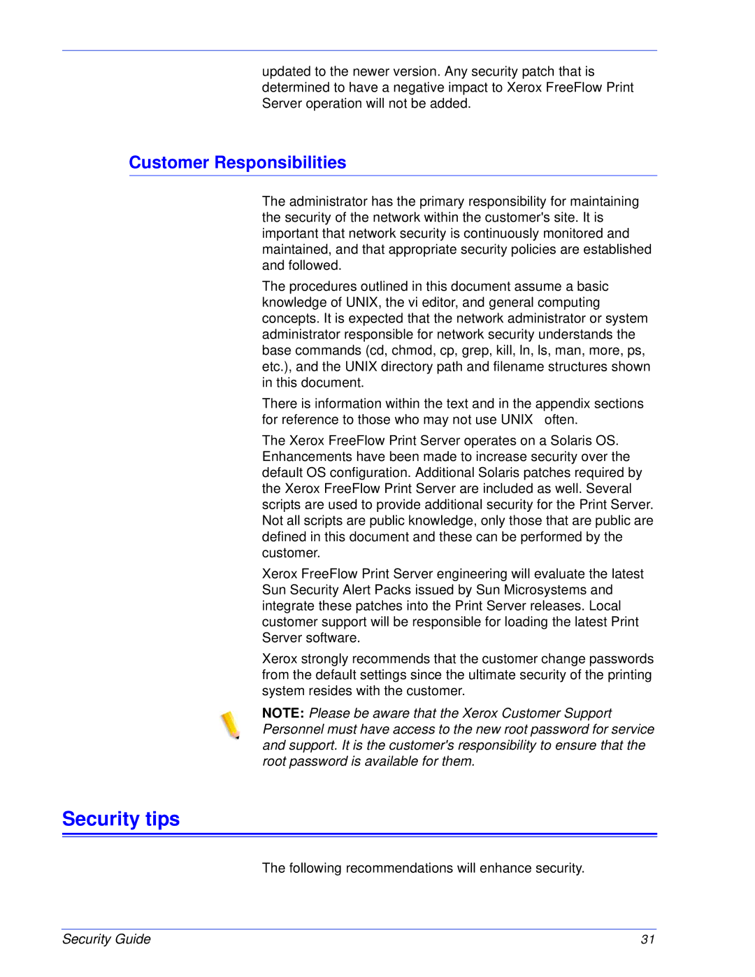 Xerox 701P46740 manual Security tips, Customer Responsibilities 