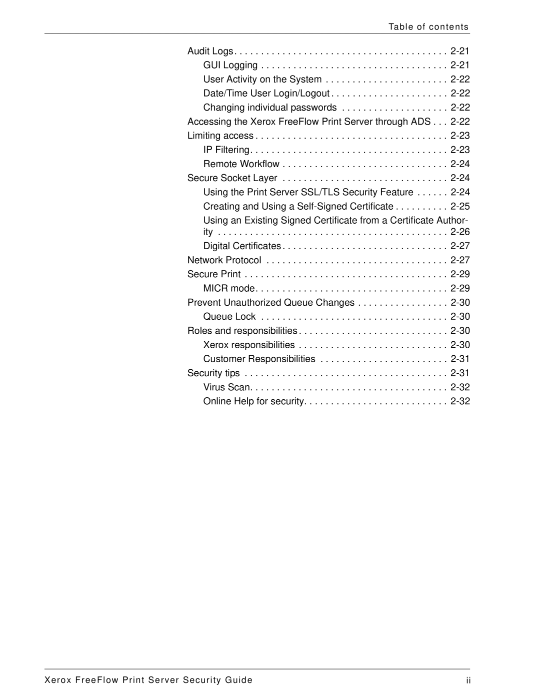 Xerox 701P46740 manual Table of contents 