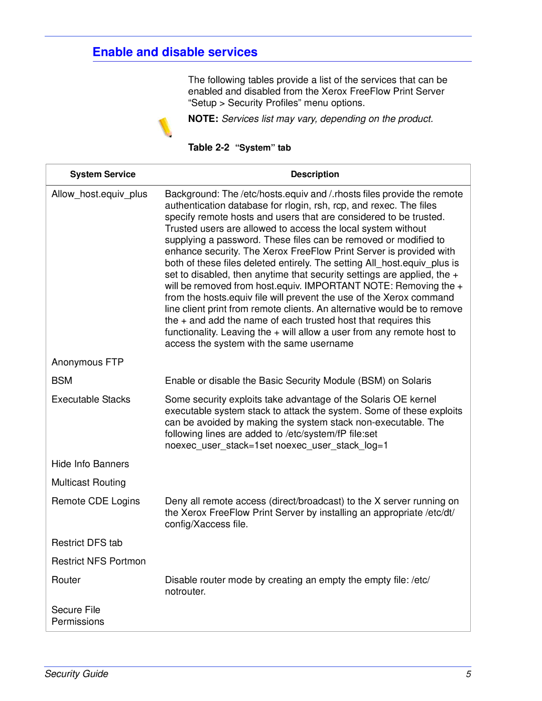 Xerox 701P46740 manual Enable and disable services, Bsm 