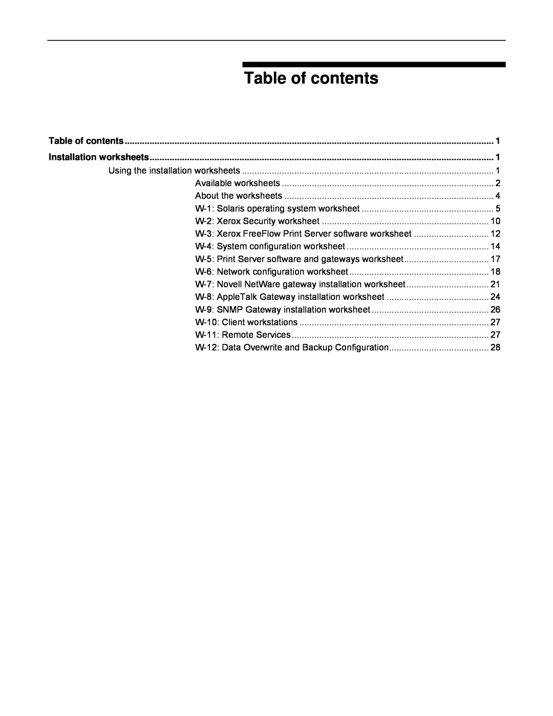 Xerox 701P46985 manual Table of contents 