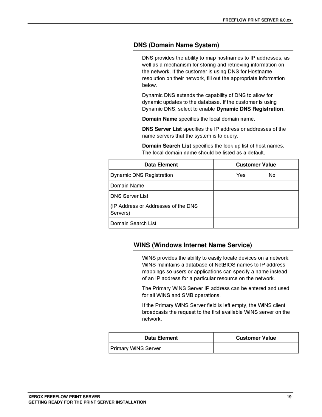 Xerox 701P46985 manual DNS Domain Name System, Wins Windows Internet Name Service, Primary Wins Server 