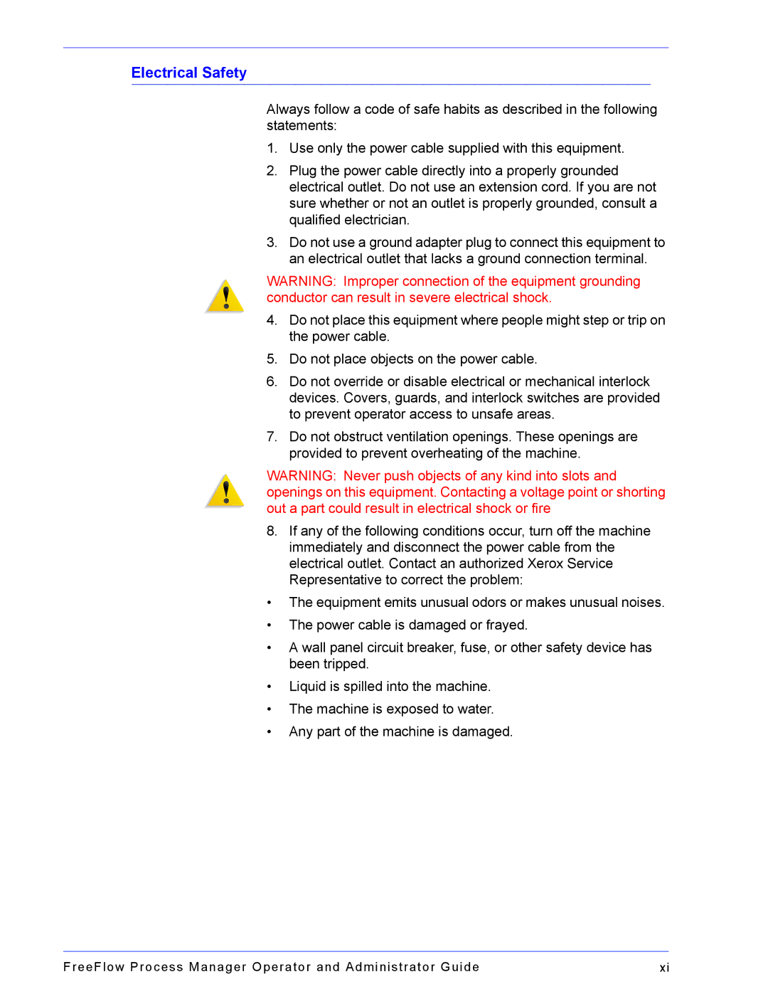 Xerox 701P47169 manual Electrical Safety 