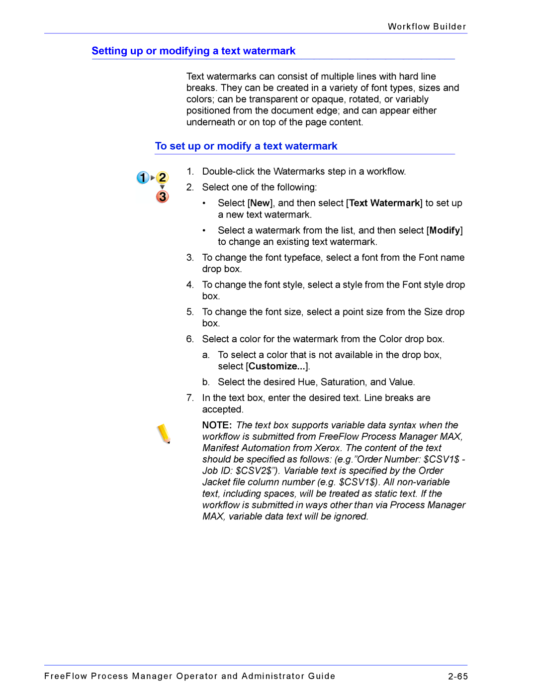 Xerox 701P47169 manual Setting up or modifying a text watermark, To set up or modify a text watermark 