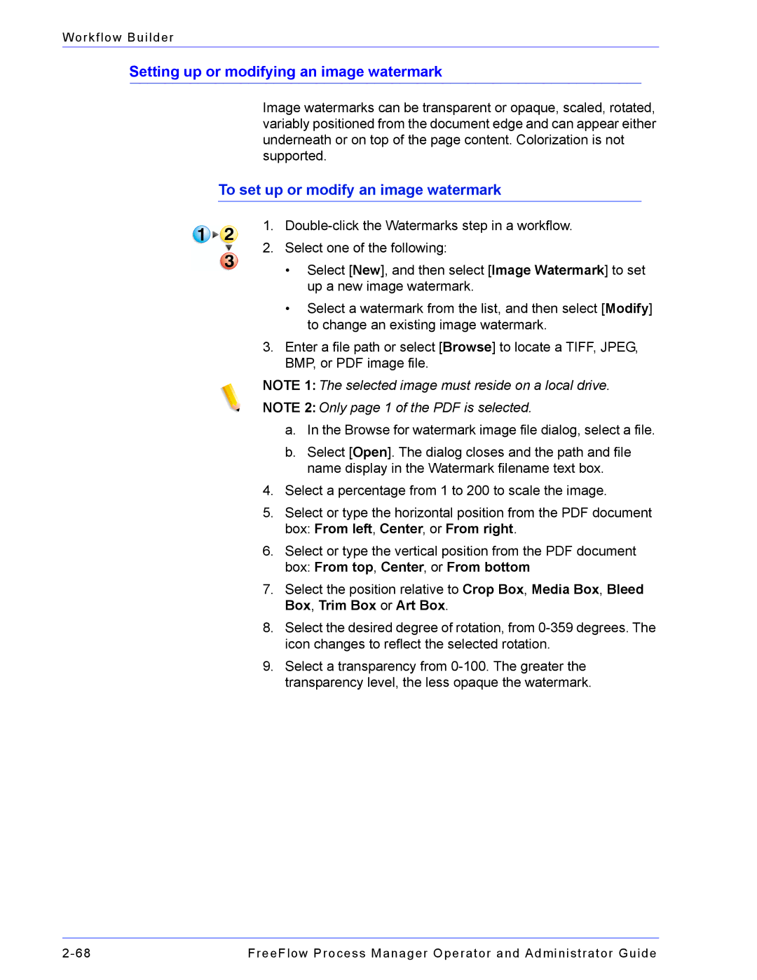 Xerox 701P47169 manual Setting up or modifying an image watermark, To set up or modify an image watermark 