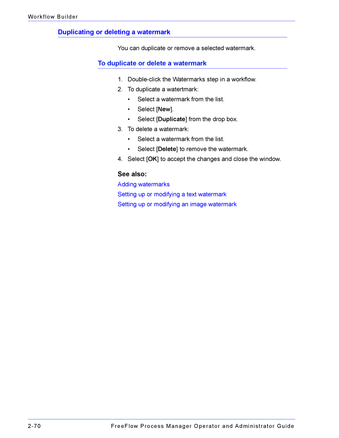 Xerox 701P47169 manual Duplicating or deleting a watermark, To duplicate or delete a watermark 