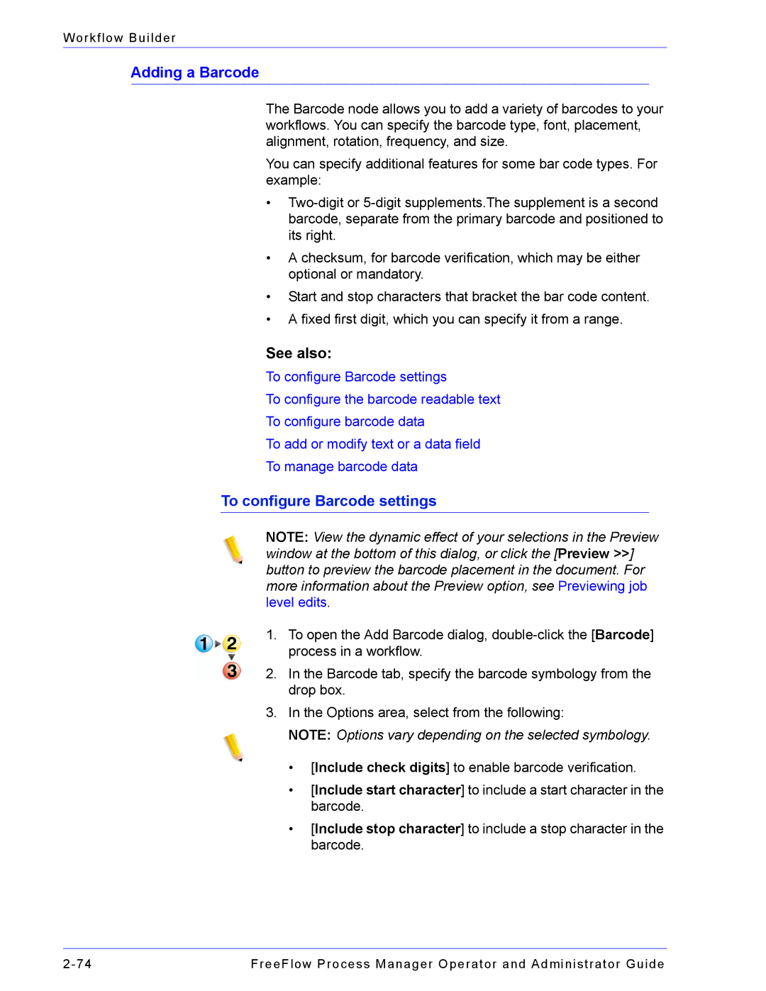 Xerox 701P47169 manual Adding a Barcode, To configure Barcode settings 