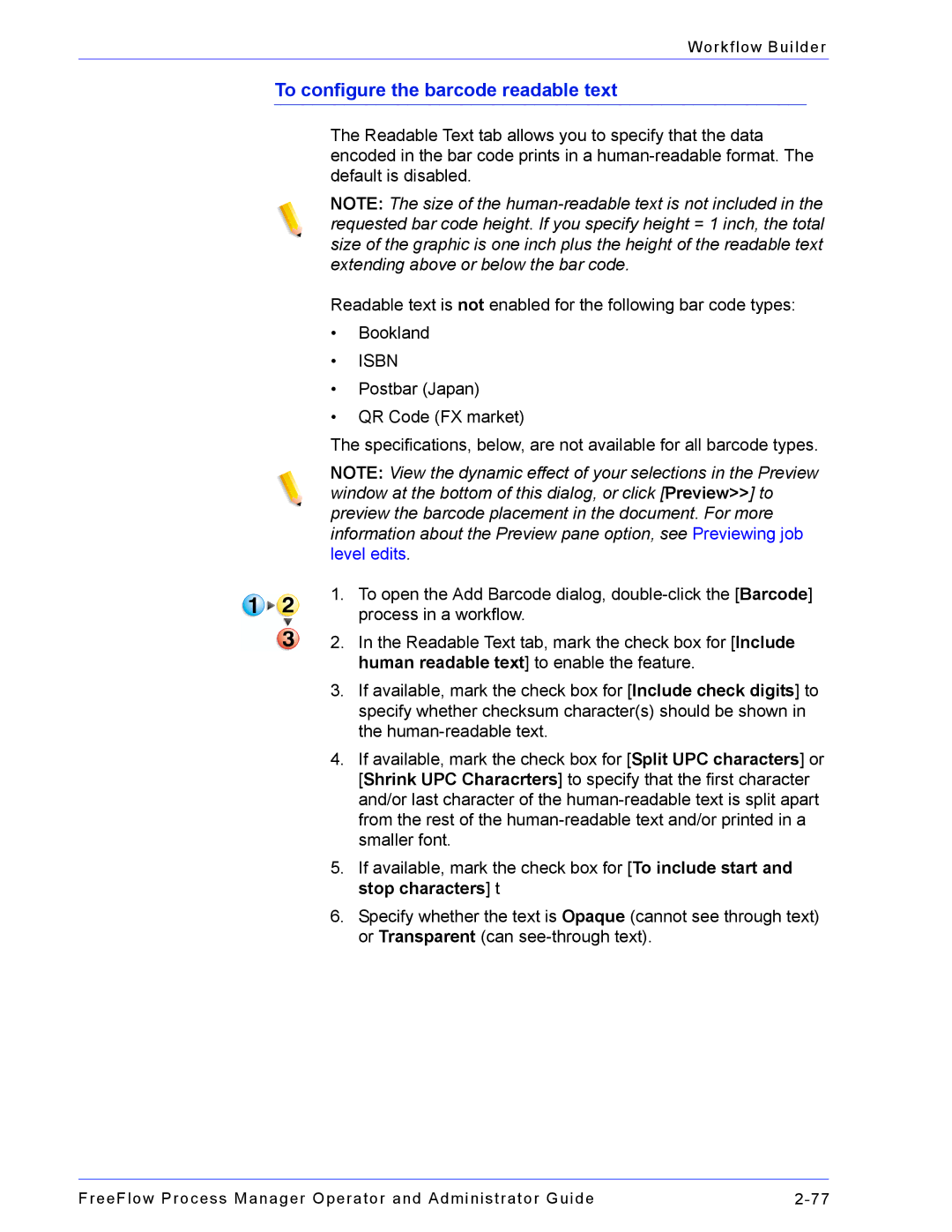 Xerox 701P47169 manual To configure the barcode readable text, Isbn 