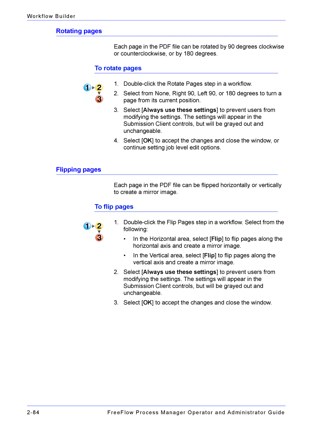 Xerox 701P47169 manual Rotating pages, To rotate pages, Flipping pages, To flip pages 