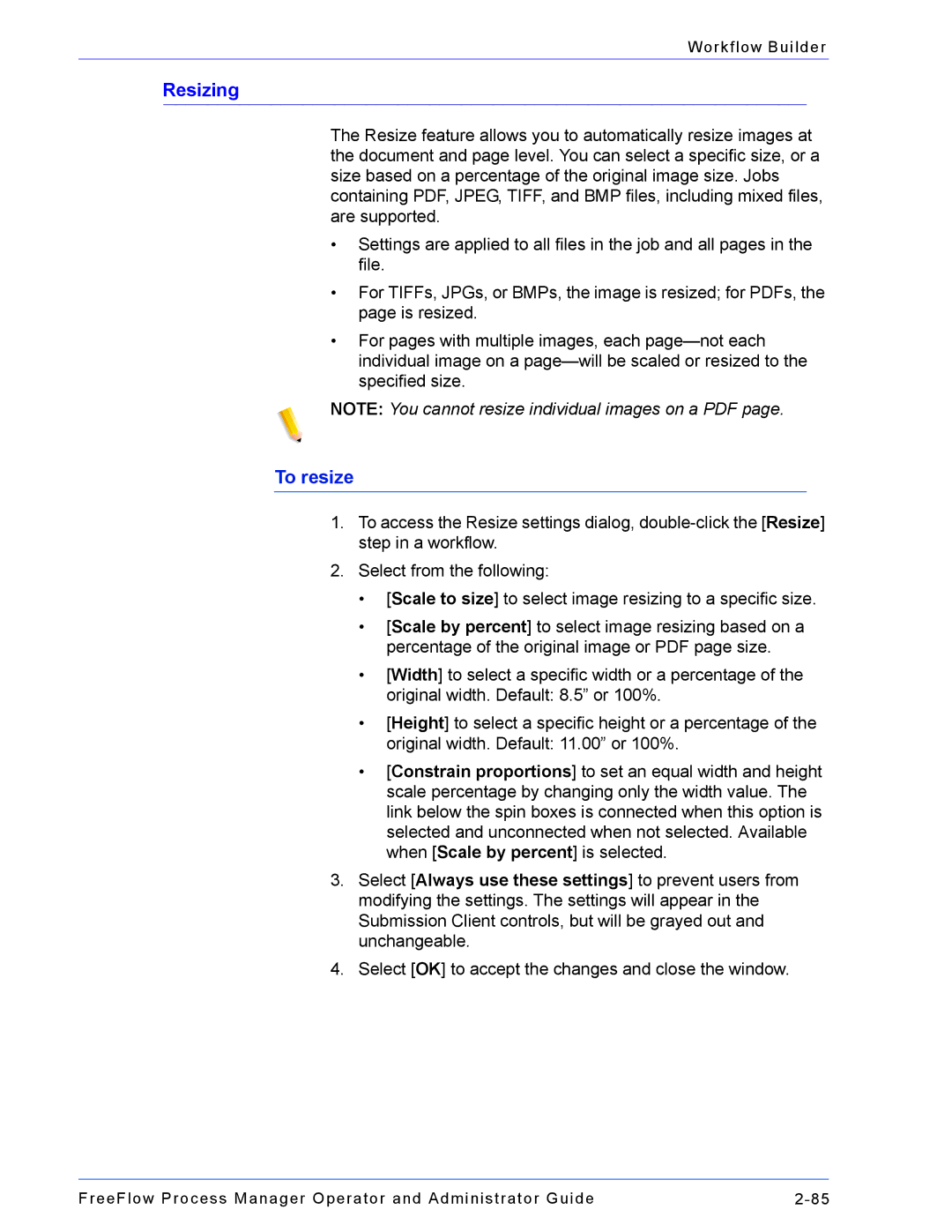 Xerox 701P47169 manual Resizing, To resize 