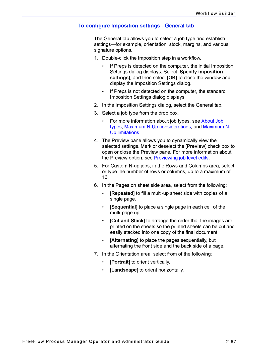 Xerox 701P47169 manual To configure Imposition settings General tab 