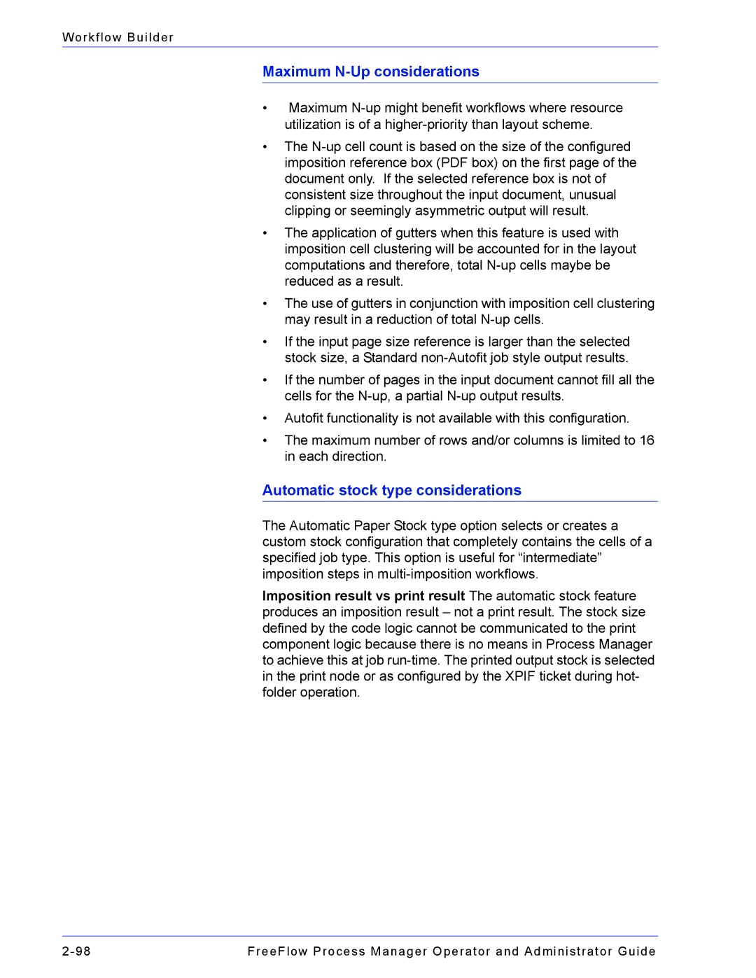 Xerox 701P47169 manual Maximum N-Up considerations, Automatic stock type considerations 