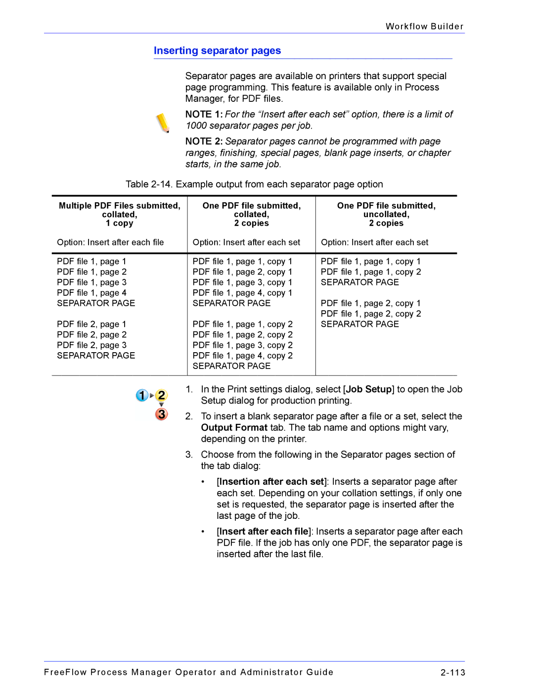 Xerox 701P47169 manual Inserting separator pages, Collated Uncollated Copy Copies 