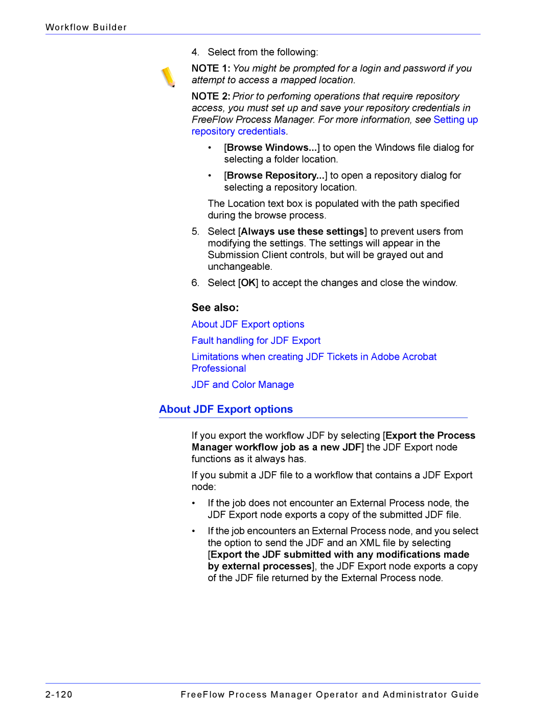 Xerox 701P47169 manual About JDF Export options 