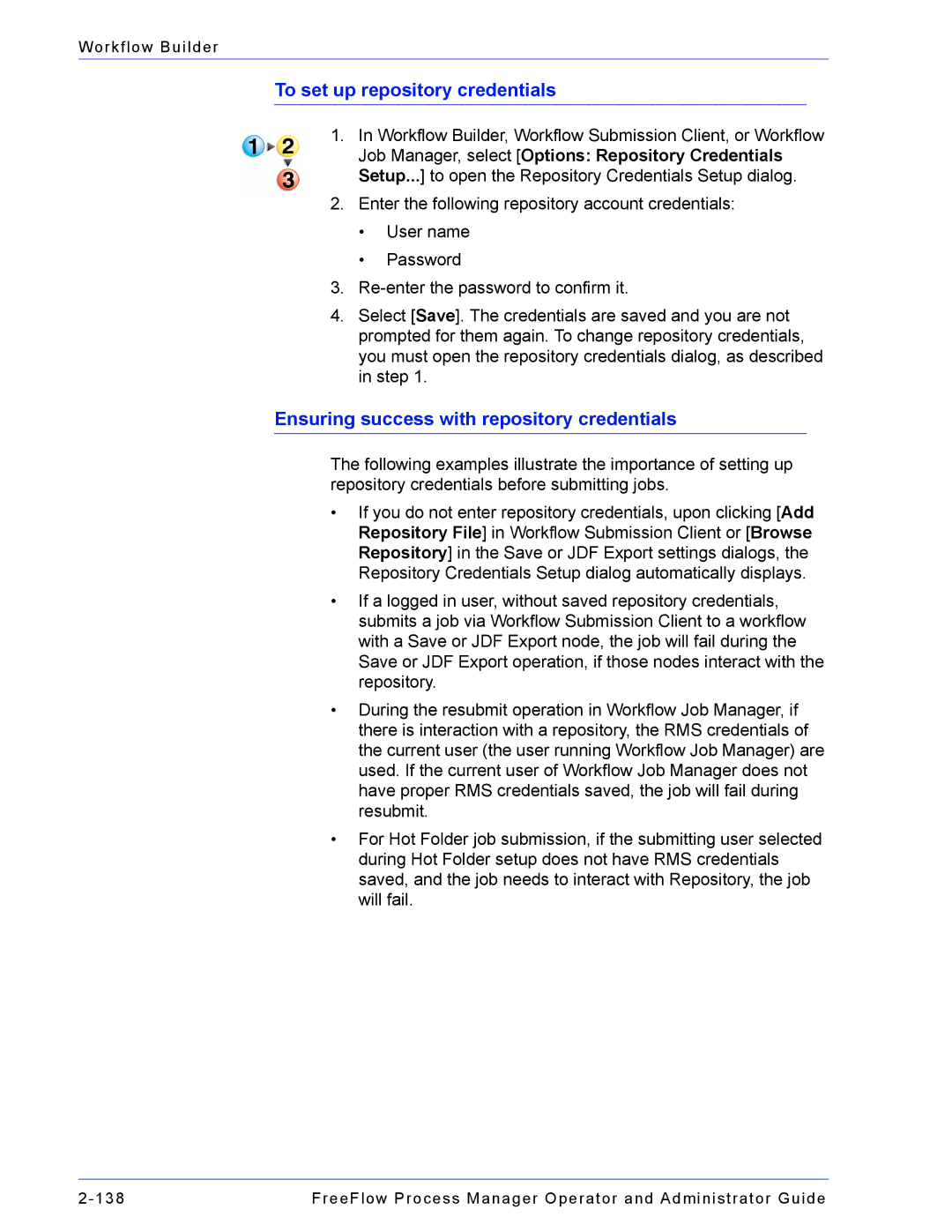 Xerox 701P47169 manual To set up repository credentials, Ensuring success with repository credentials 