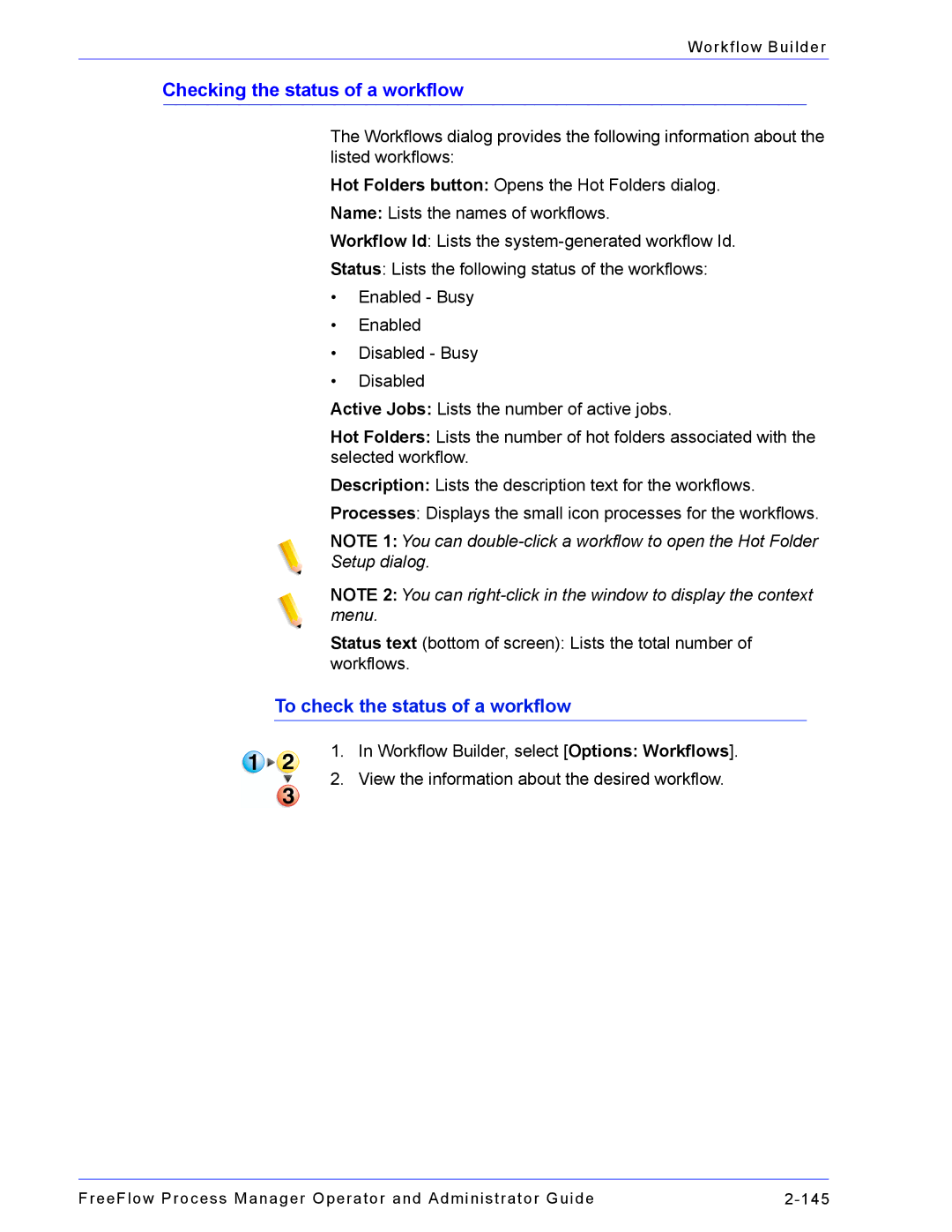 Xerox 701P47169 manual Checking the status of a workflow, To check the status of a workflow 