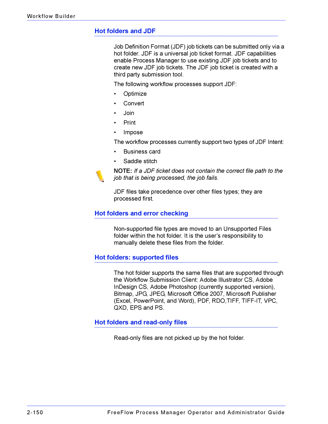 Xerox 701P47169 manual Hot folders and JDF, Hot folders and error checking 