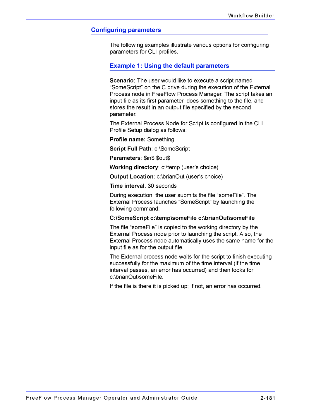 Xerox 701P47169 manual Configuring parameters, Example 1 Using the default parameters, Time interval 30 seconds 