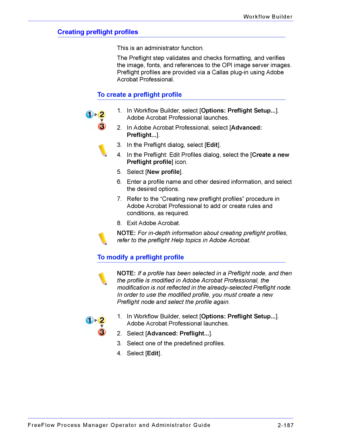 Xerox 701P47169 manual Creating preflight profiles, To create a preflight profile, To modify a preflight profile 