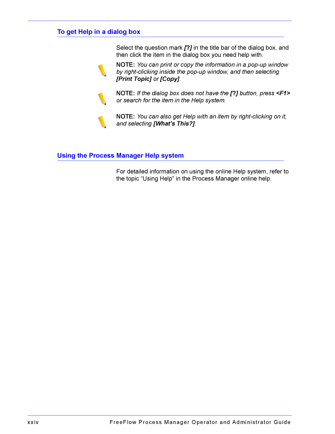 Xerox 701P47169 manual To get Help in a dialog box, Using the Process Manager Help system 