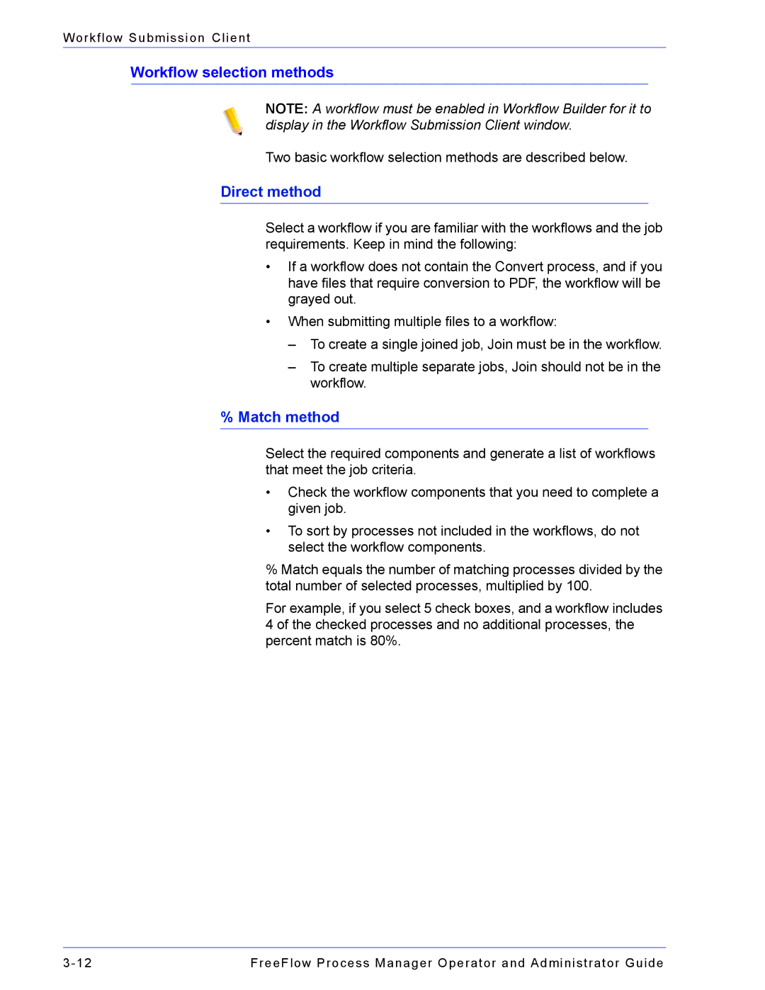 Xerox 701P47169 manual Workflow selection methods, Direct method, Match method 