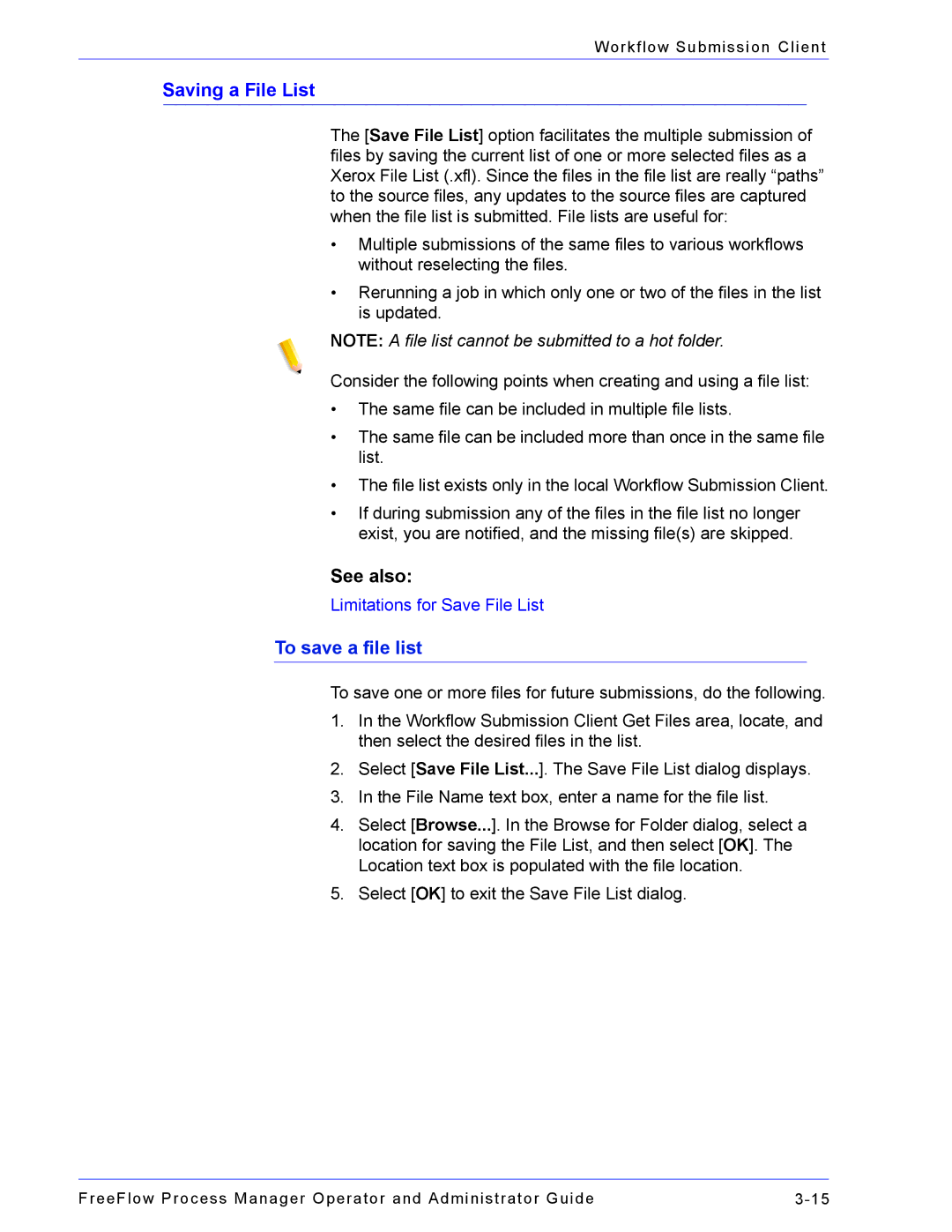 Xerox 701P47169 manual Saving a File List, To save a file list 