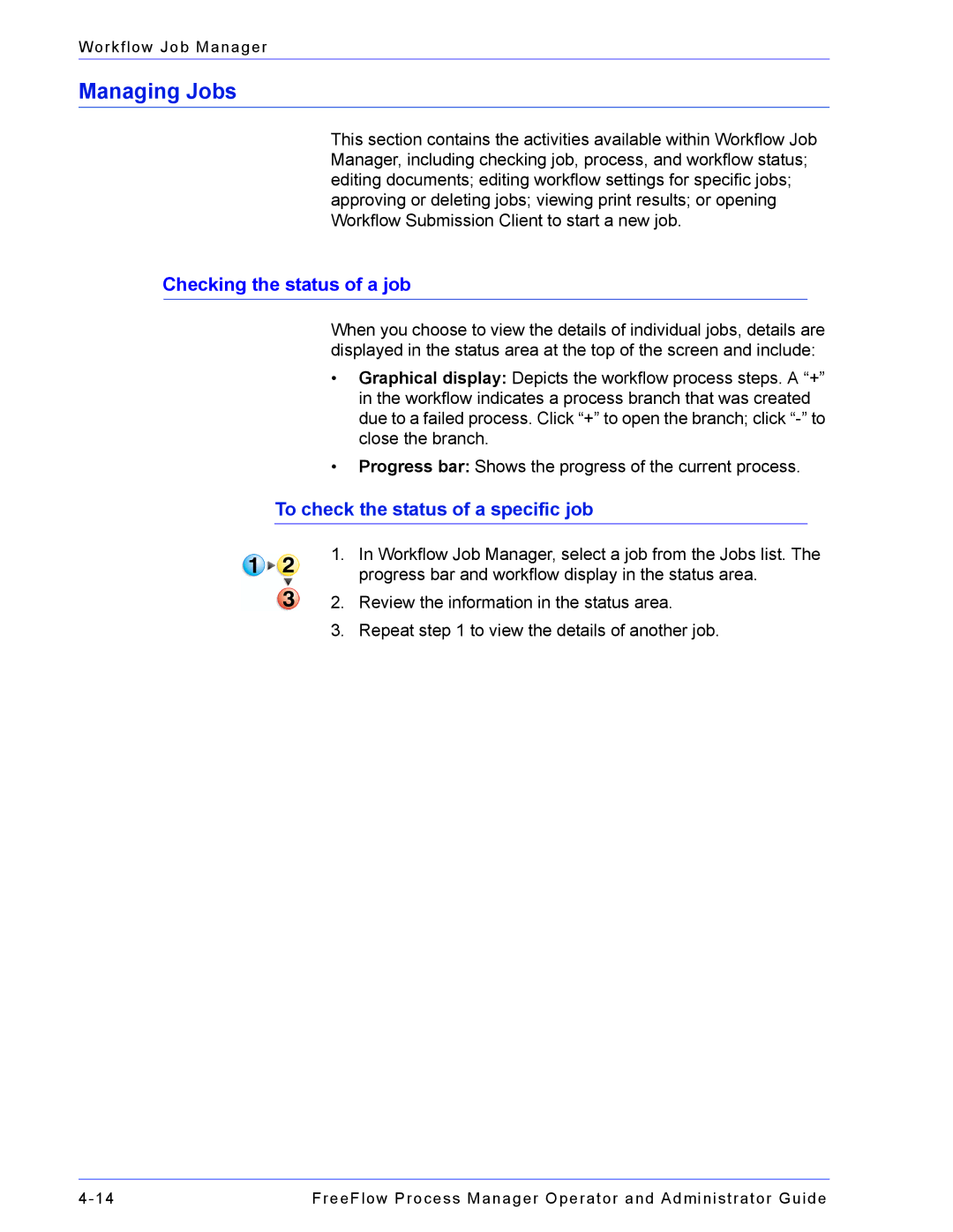 Xerox 701P47169 manual Managing Jobs, Checking the status of a job, To check the status of a specific job 