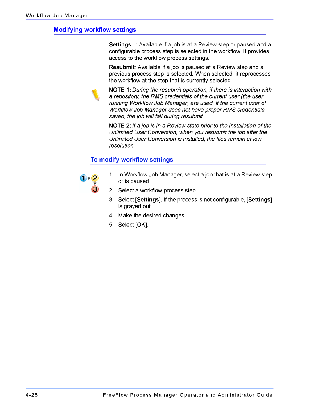 Xerox 701P47169 manual Modifying workflow settings, To modify workflow settings 