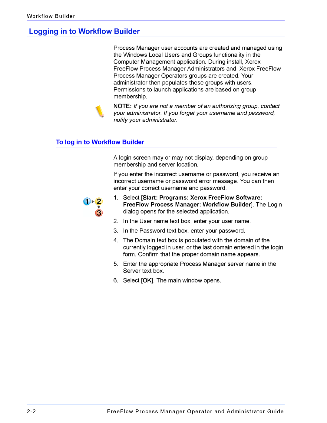 Xerox 701P47169 manual Logging in to Workflow Builder, To log in to Workflow Builder 