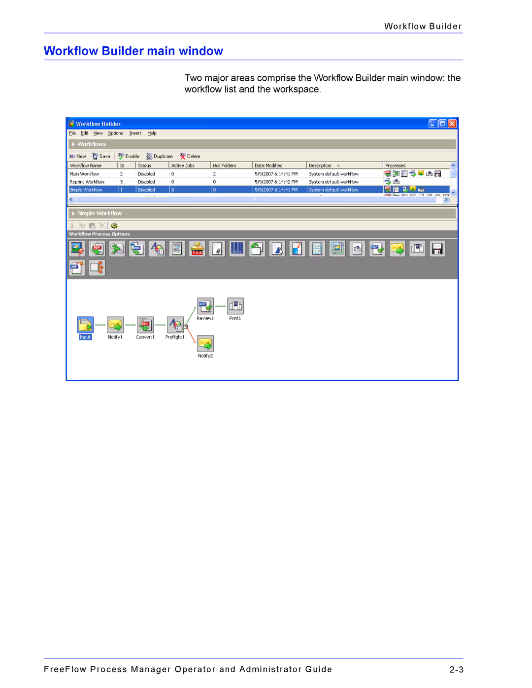 Xerox 701P47169 manual Workflow Builder main window 