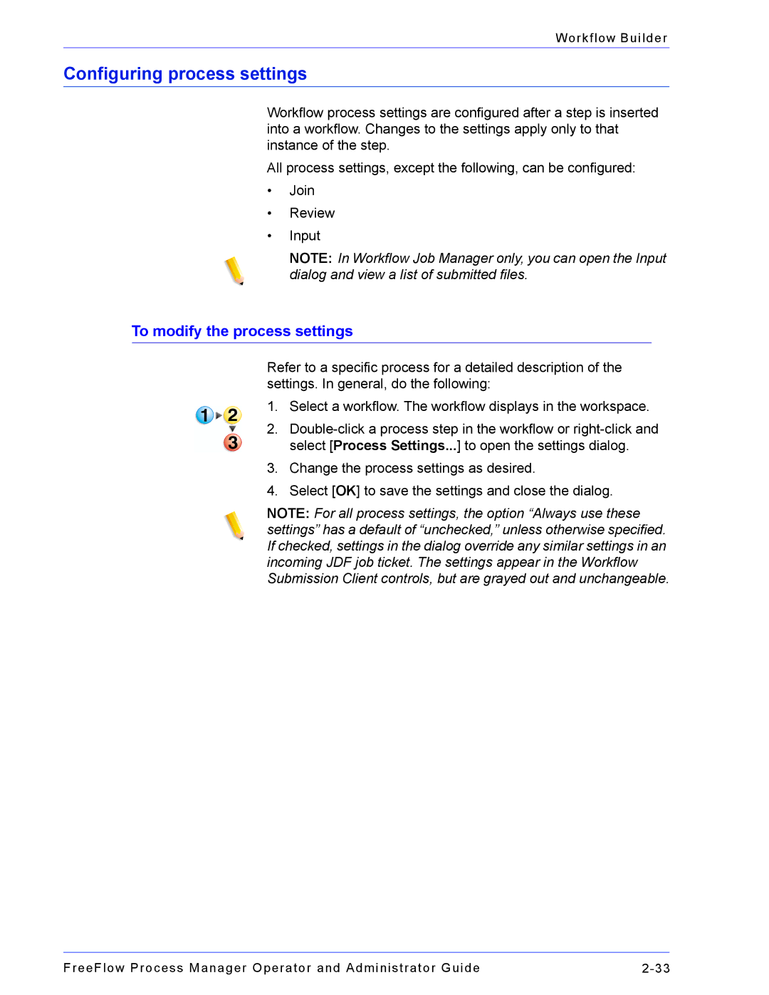 Xerox 701P47169 manual Configuring process settings, To modify the process settings 