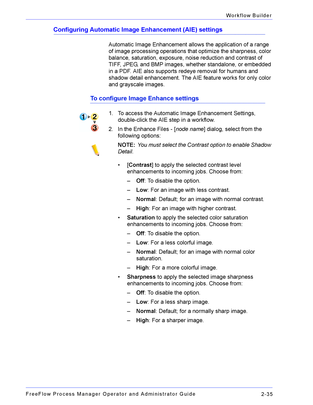 Xerox 701P47169 manual Configuring Automatic Image Enhancement AIE settings, To configure Image Enhance settings 