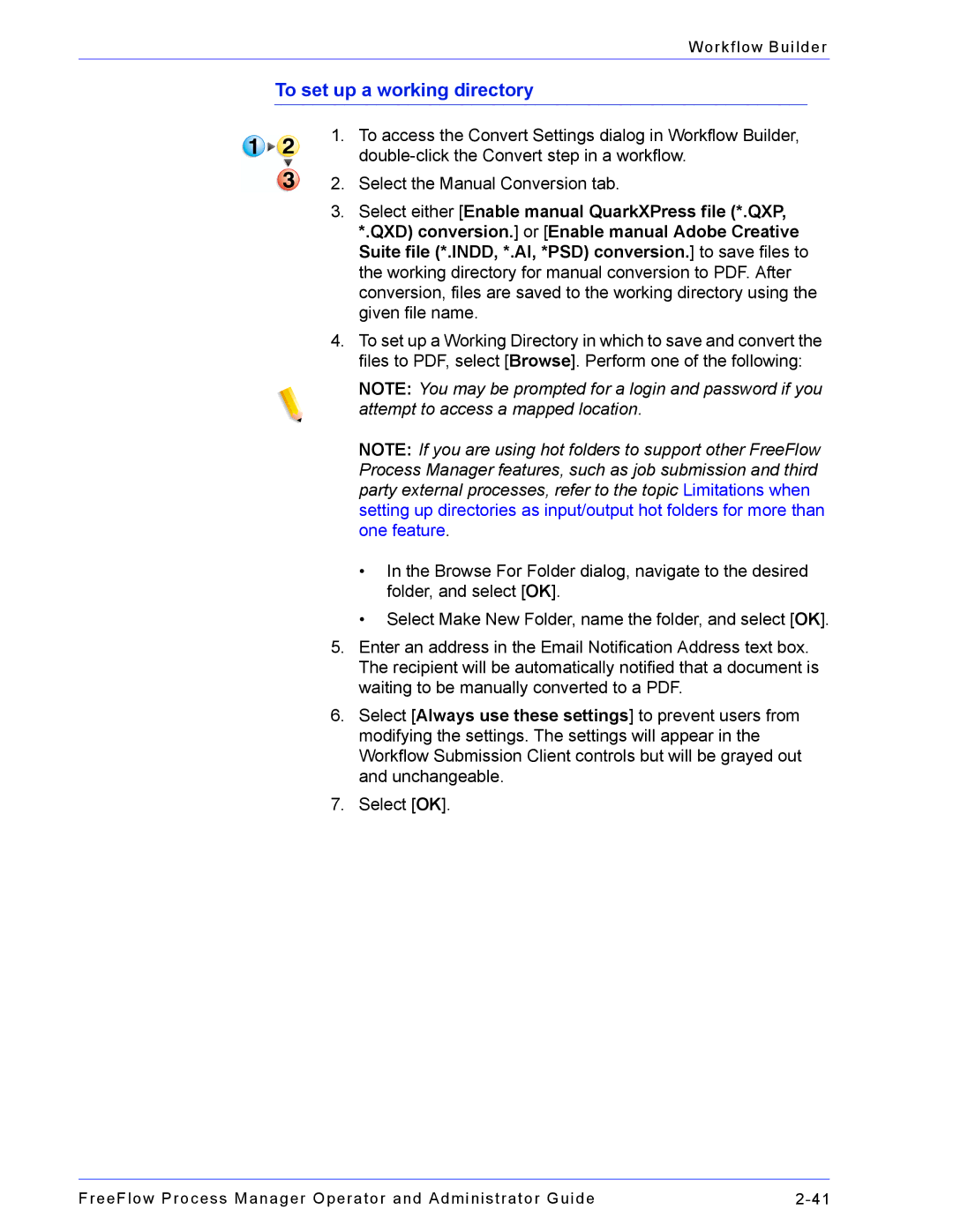 Xerox 701P47169 manual To set up a working directory 