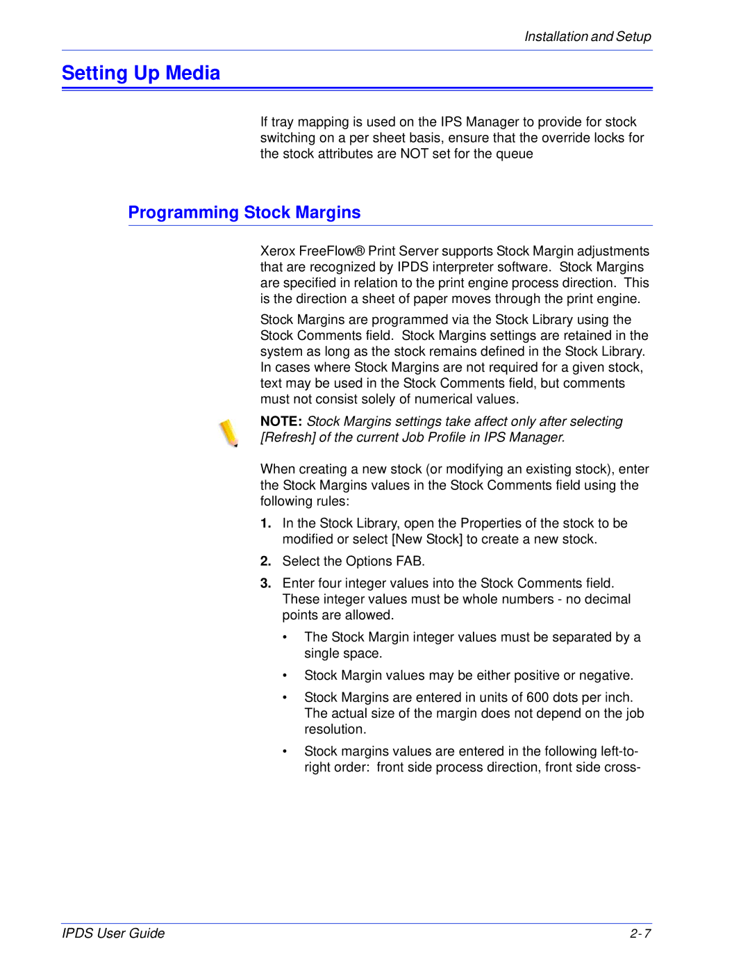 Xerox 701P47301 manual Setting Up Media, Programming Stock Margins 