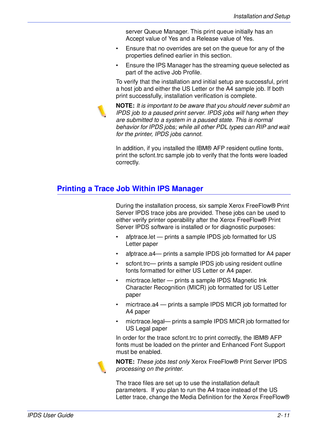 Xerox 701P47301 manual Printing a Trace Job Within IPS Manager 