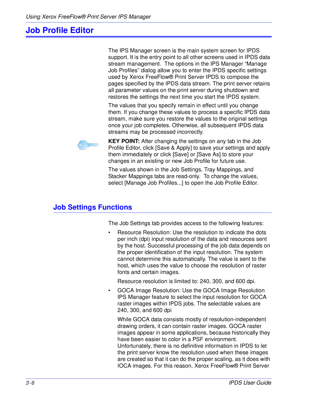 Xerox 701P47301 manual Job Profile Editor, Job Settings Functions 