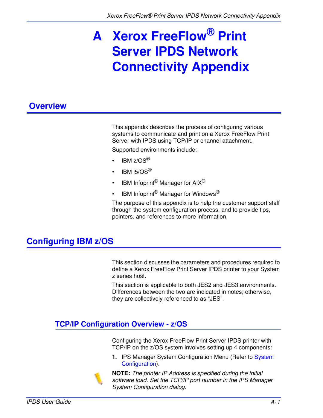 Xerox 701P47301 manual Configuring IBM z/OS, TCP/IP Configuration Overview z/OS 