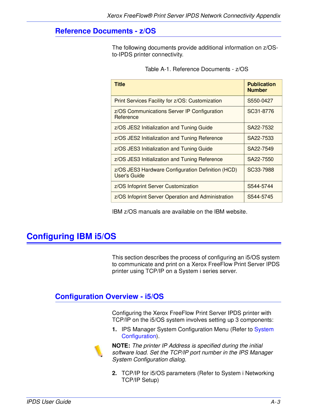 Xerox 701P47301 manual Configuring IBM i5/OS, Reference Documents z/OS, Configuration Overview i5/OS 