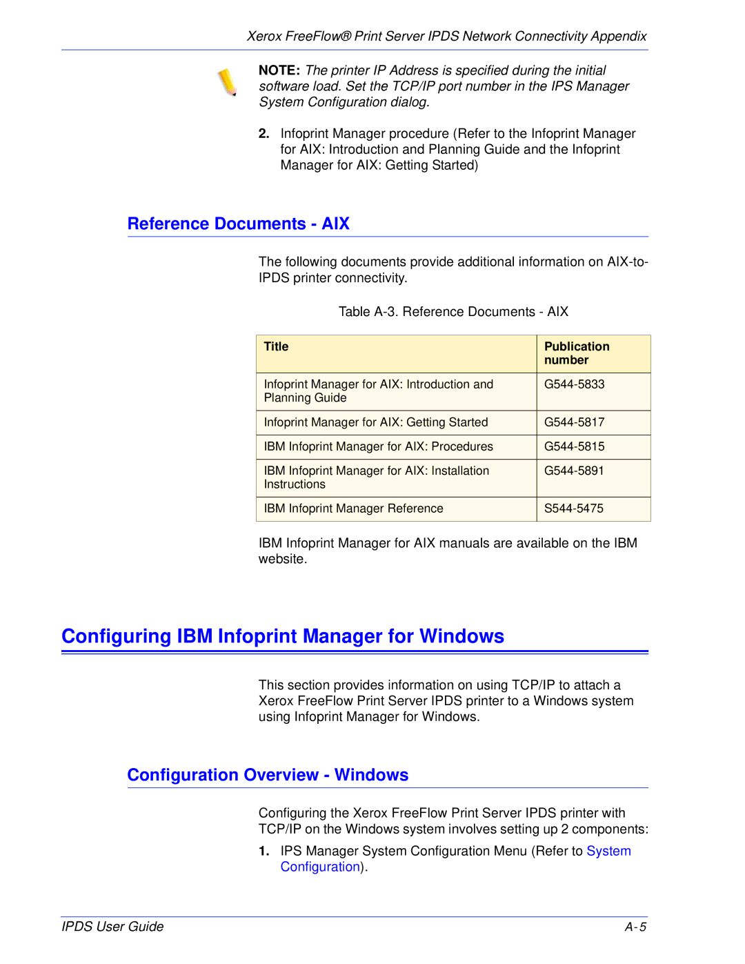 Xerox 701P47301 Configuring IBM Infoprint Manager for Windows, Reference Documents AIX, Configuration Overview Windows 