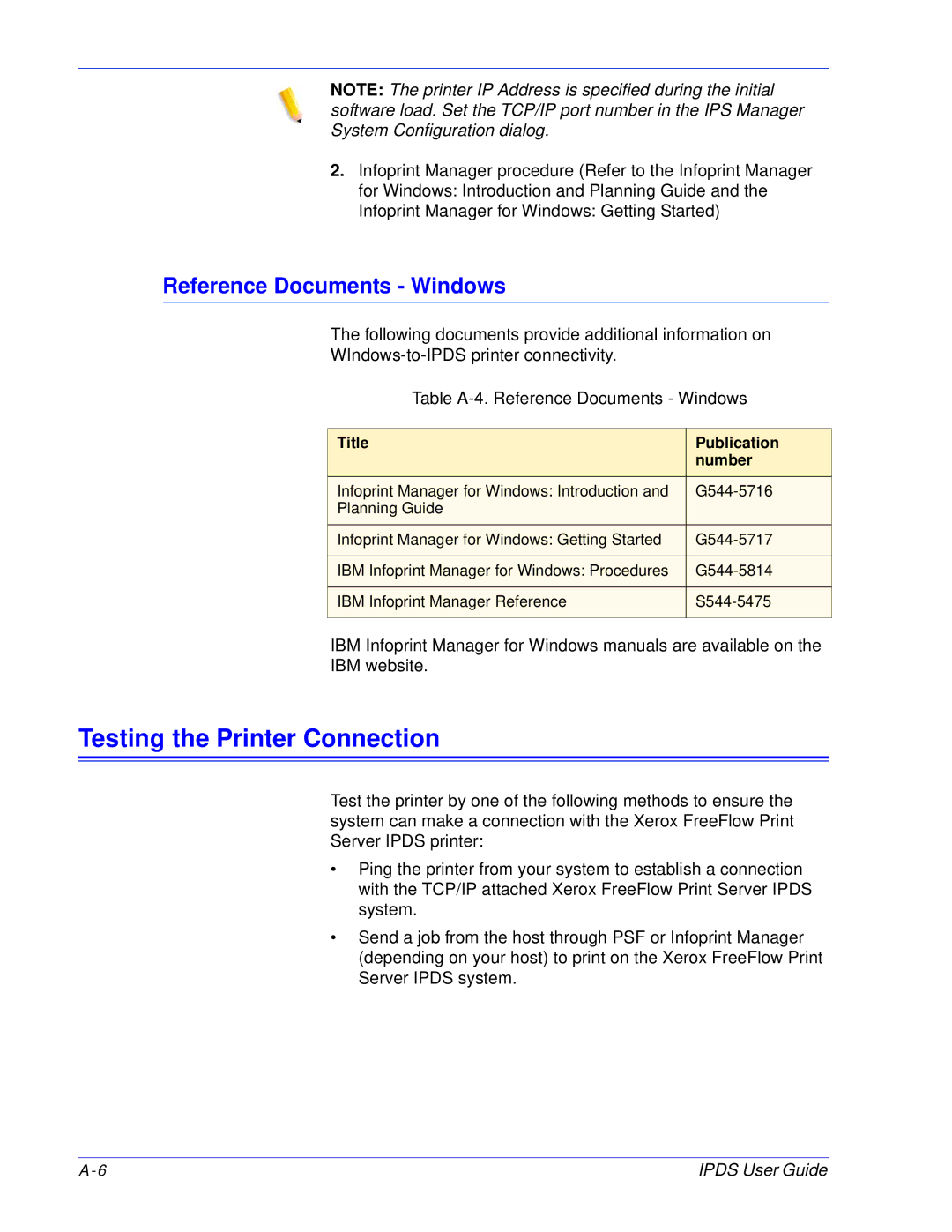 Xerox 701P47301 manual Testing the Printer Connection, Reference Documents Windows 