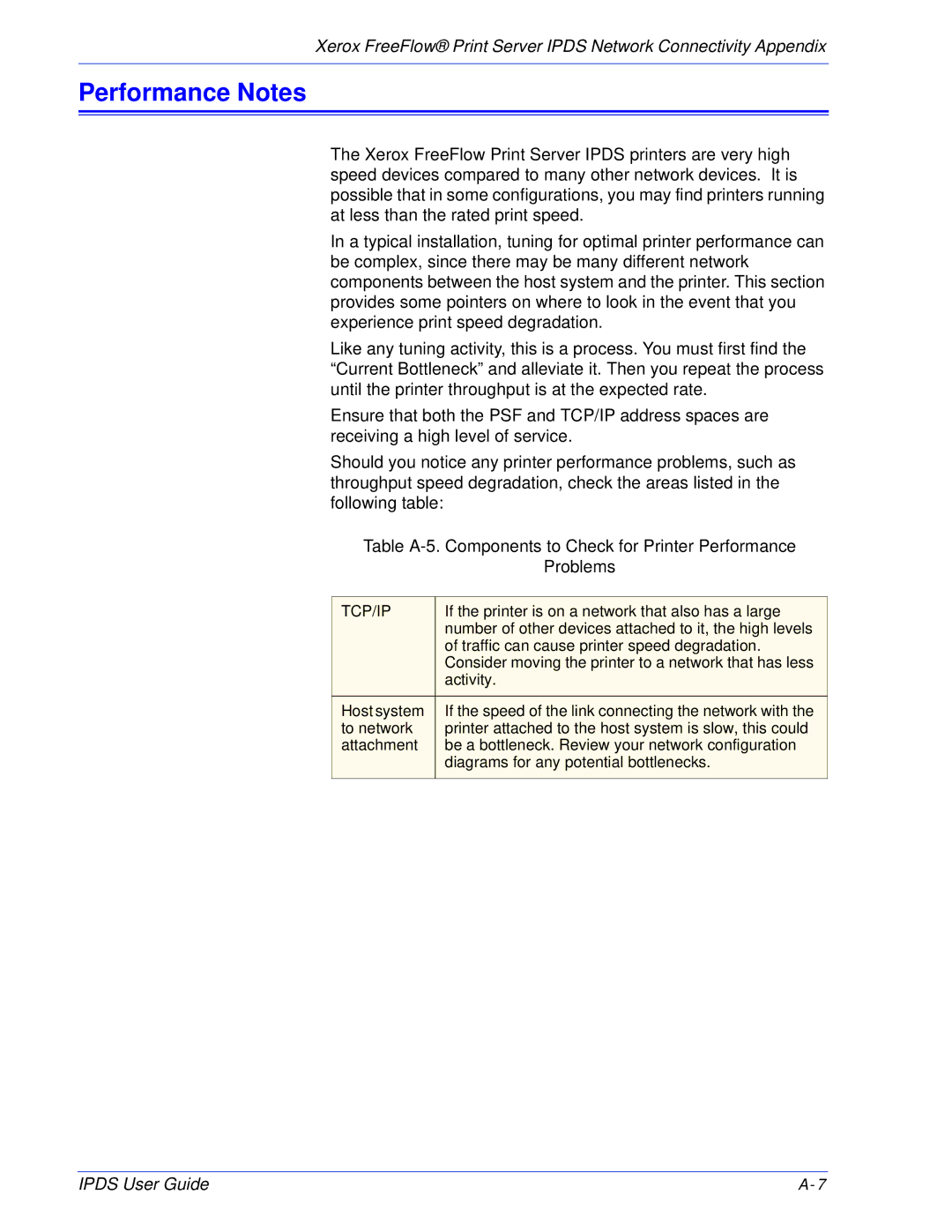 Xerox 701P47301 manual Performance Notes, Tcp/Ip 