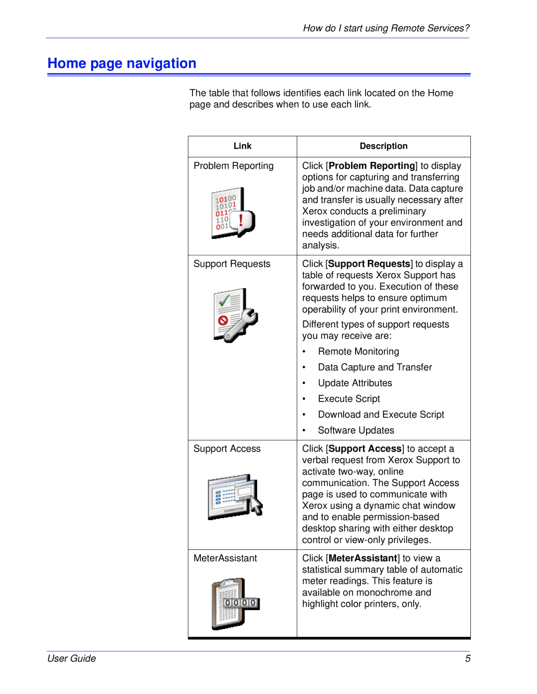 Xerox 701P47393 manual Home page navigation 