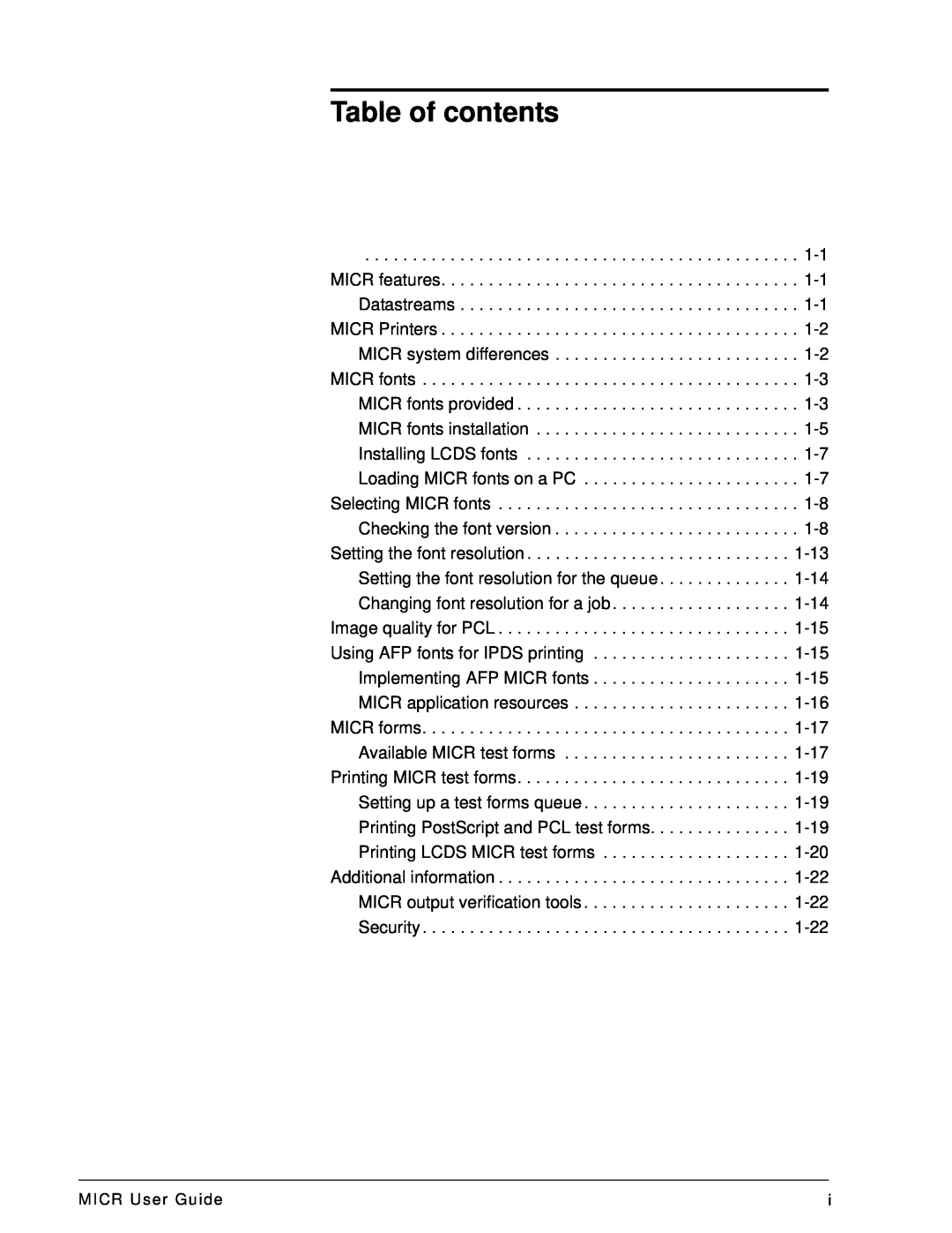 Xerox 701P47409 manual Table of contents, MICR User Guide 