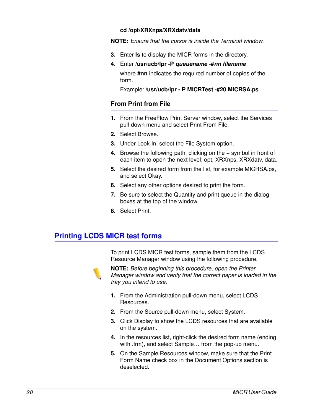 Xerox 701P47409 manual Printing Lcds Micr test forms, From Print from File 