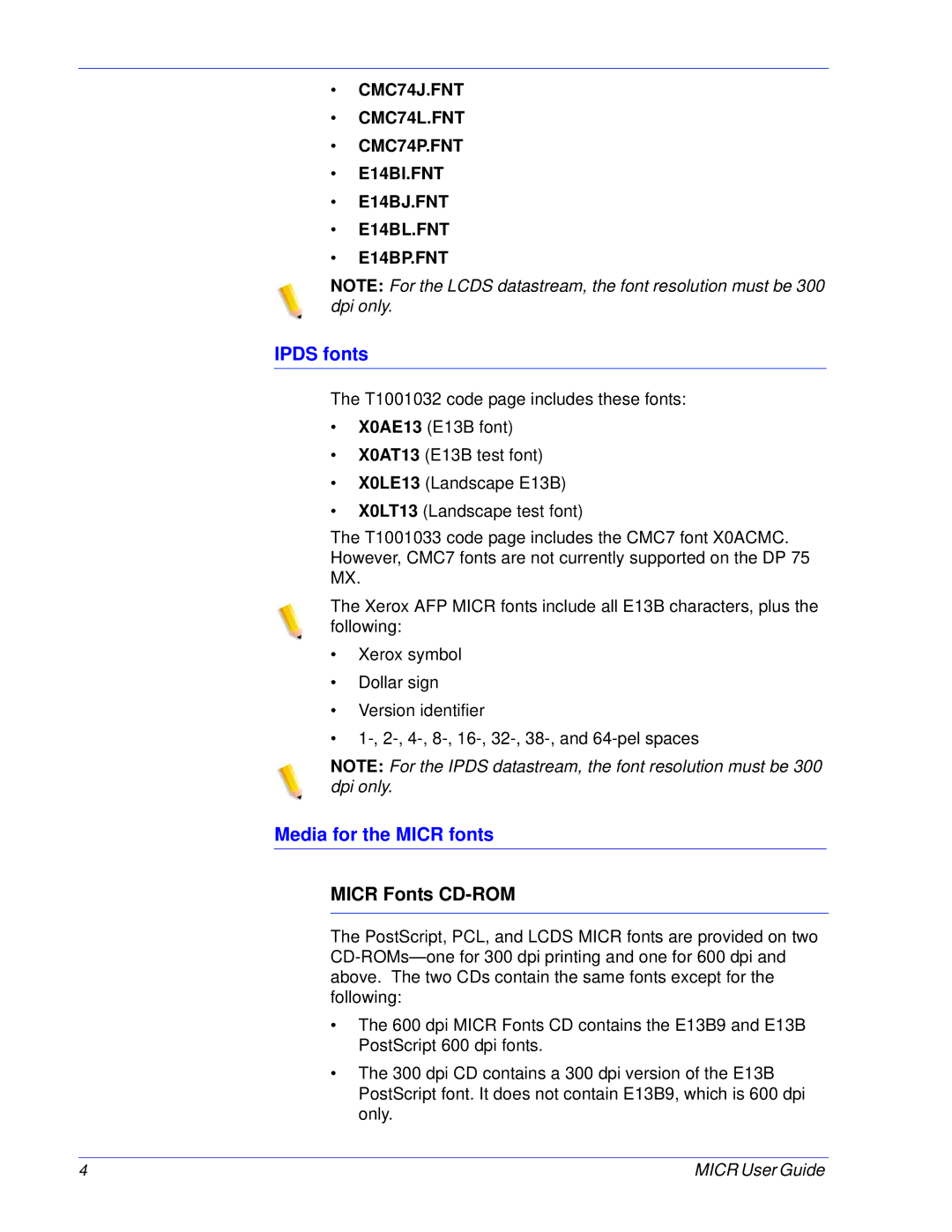 Xerox 701P47409 manual Ipds fonts, Media for the Micr fonts, Micr Fonts CD-ROM 