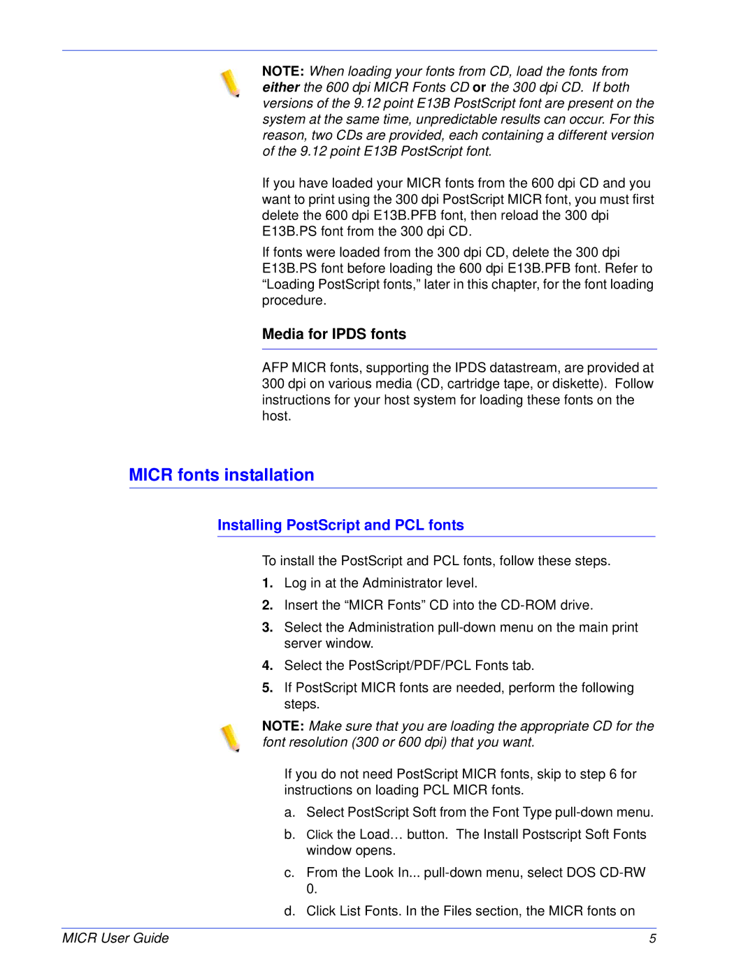 Xerox 701P47409 manual Micr fonts installation, Media for Ipds fonts, Installing PostScript and PCL fonts 