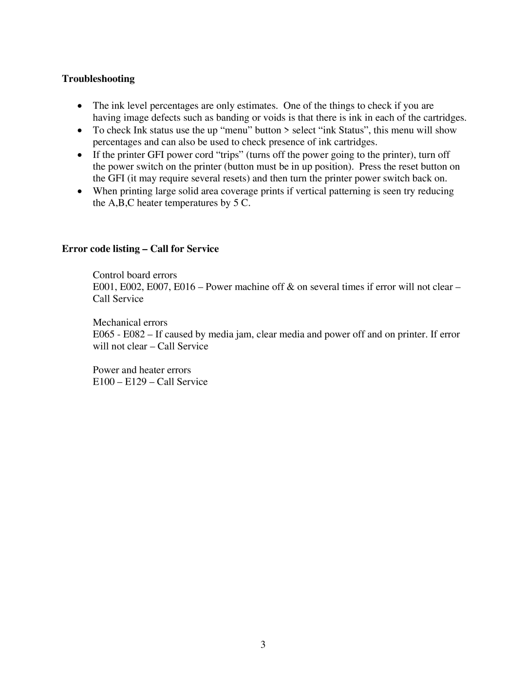 Xerox 701P47853 manual Troubleshooting, Error code listing Call for Service 