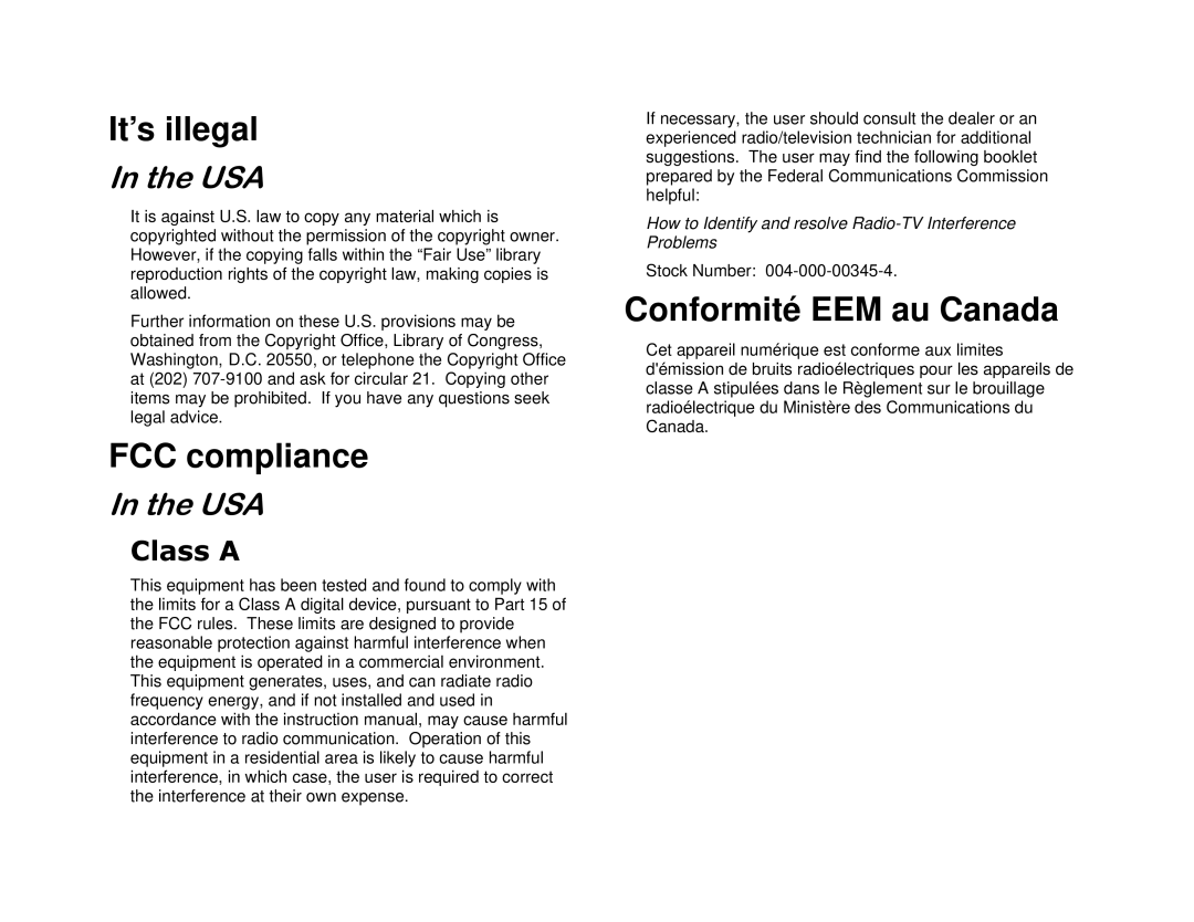 Xerox 701P98048 manual It’s illegal, FCC compliance, Conformité EEM au Canada 